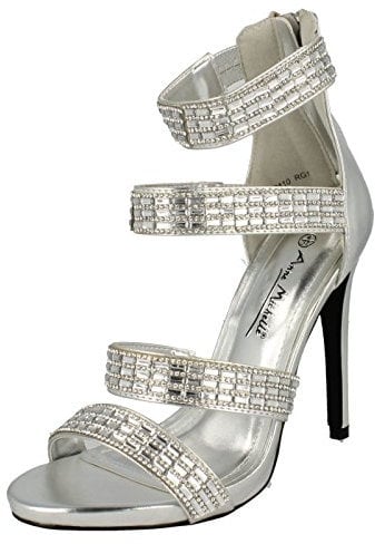 Ladies Strapy Zip Up Heeled Party Shoe - Silver - UK Size 6 - EU Size 39