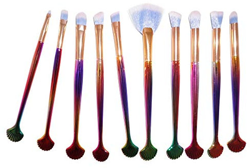 GS-Nails Kosmetikpinsel Make Up Pinsel Set 10Tlg. Schminkpinsel Meerjungfrau