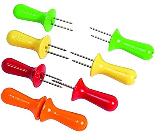 Zyliss Corn Cob Holders, 8X Holders/Skewers/Forks for Corn Cobs, Plastic/Stainless Steel, Multicoloured, Dishwasher Safe