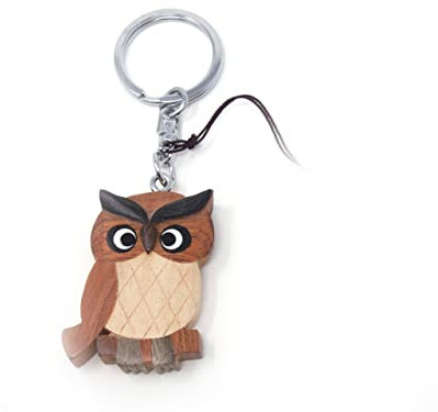 Unbekannt Euleanhänger aus Holz, Schlüsselanhänger, Holzschlüsselanhänger, Tier, Braun, Kinder ab 3 Jahren, Unisex-Kinder, Unisex, Braun