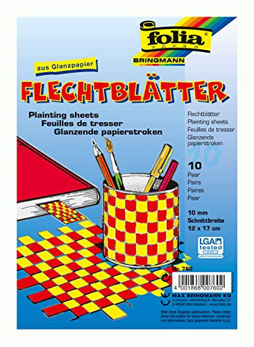 folia 760 - Flechtblätter aus ungummiertem Buntpapier, ca. 12 x 17 cm, 10 Paar mit einer Schnittbreite von 10 mm, ideal für Kinder zum Basteln und Gestalten