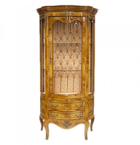 Casa Padrino Barock Vitrine Hellbraun 88 x H. 180 cm - Massivholz Vitrinenschrank - Wohnzimmerschrank - Barock Möbel