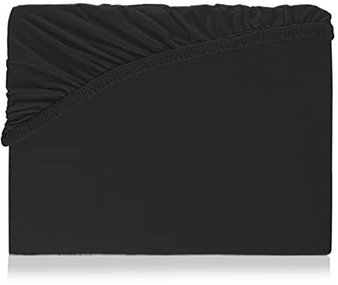 Jersey Spannbettlaken in Schwarz | Bettbezug für Wasserbetten, Boxspringbetten & Übergrößen | 180x200 bis 220x200 cm | Aquajersey Spannbetttuch aus Baumwolle & Elastan