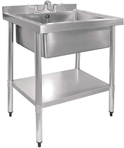 Vogue Stainless Steel Midi Pot Wash Sink 68.6L, 960x750x600mm, 68.6 Litre | Includes upstand to protect walls and adjustable feet for leveling on uneven floors, with convenient undershelf storage.