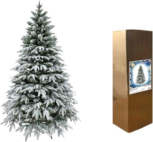 SHATCHI 8ft/2.4m Lapland Fir Snow Covered Bushy Artificial Christmas Tree Flocked 1653 PE/PVC Tips Hinged Branches Metal Stand Xmas Home Snowy Decorations, Green, 240CM