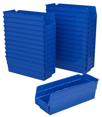 Akro-Mils 30120 Regalbehälter aus Kunststoff, robuste Aufbewahrungsbehälter für Garage, Schrank und Schublade, 30,48 cm x 10,16 cm x 10,16 cm, Blau, 24er-Pack