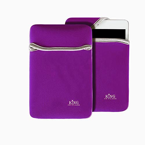 King of Flash Purple Slim Soft Neoprene Sleeve Compatible for iPad Mini & Various Tablets PC Within 7.9 inch Protection Bag Black Reversible Fully Padded Cover Case
