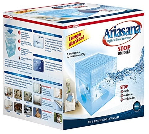 Ariasana Kit Maxi Deumidificatore, Assorbiumidità fino a 40 m², Assorbiumidità anche per cantina, stanzino, bagno, cucina, camper, Dispositivo e 2 ricariche in sali da 450 g