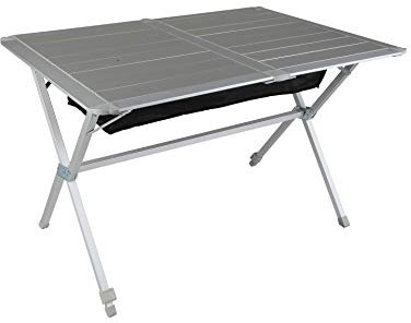BERGER Campingtisch mit rollbarer Tischplatte - Klapptisch Höhenverstellbar Klappbar | Gartentisch, Esstisch, Balkon, Garten, Terrasse (Aluminium)