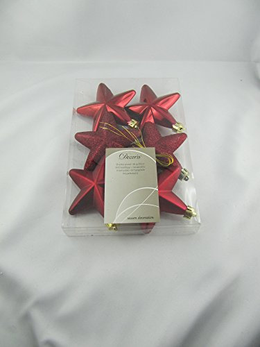 Christbaumschmuck Sterne Kunststoff 7cm x 6 Stück Anhänger Glitzer ochsenblut