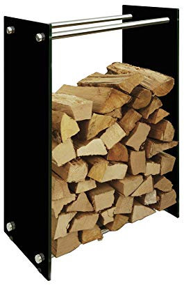 Kaminholzregal Holzregal Kaminholz-Ständer, 12 mm Sicherheitsglas - Holzaufbewahrung Holzständer Feuerholzregal Glas Kaminholz Kaminholzablage Kaminholzhalter schwarz 350 mm x 600 mm x 1000 mm (LxBxH)