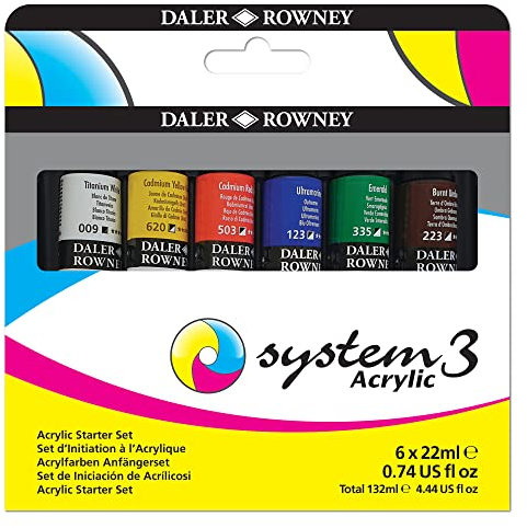 Daler Rowney SYSTEM3, Acrylfarben in Premium-Qualität, Starterset 6 x 22ml multi