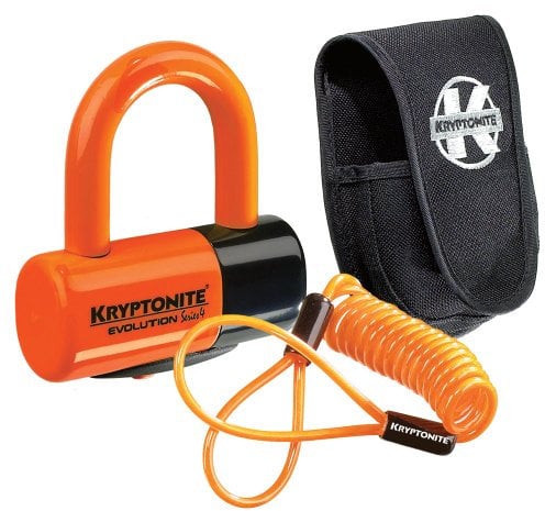 Kryptonite 0720018999591 Lucchetto Disco Evolution con Custodia e Cavo Reminder, Arancio, 12 mm x 100 cm
