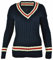New Ladies V Neck Cable Knitted Cricket Jumper Womens Stretch Long Sleeve Stripe Top Navy Size 12 – 14