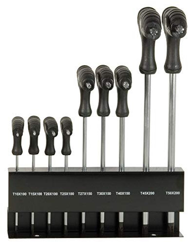 SW-Stahl 31660L T-Griff Winkelschraubendrehersatz, T-Profil, T10-T50, 9-teilig I Ergonomisches Torx Werkzeug aus CR-V Stahl | Präziser T-Griff Schlüssel Satz für Werkstatt & Montage