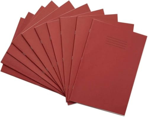 Rhino A4 Exercise Books, 32-Page/Top Half Blank & Bottom Half 15mm Lined Paper Notebook, 100-Pack, Office & School Stationery Supplies, Red