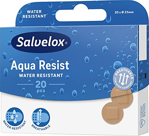 Salvelox ® | Aqua Resist Spot | Apositos redondos resistentes a la suciedad y al agua que permiten la transpiración de la piel | Buena adherencia flexible | 20 Unidades
