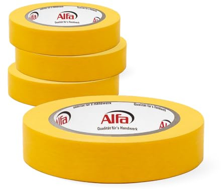 Alfa 521 Ruban de masquage - FineLine GOLD - 4 pièces - 30 mm x 50 m - ruban de masquage en papier de riz japonais, fin et légèrement fixant, jaune