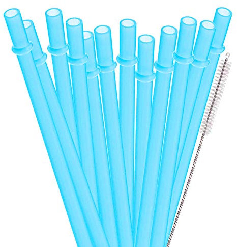 Dakoufish BPA Free 12 Piece 9 Inch Reusable Plastic Thick Drinking Straws for Mason Jar Yeti Rambler Plain Color（9inch，Blue）