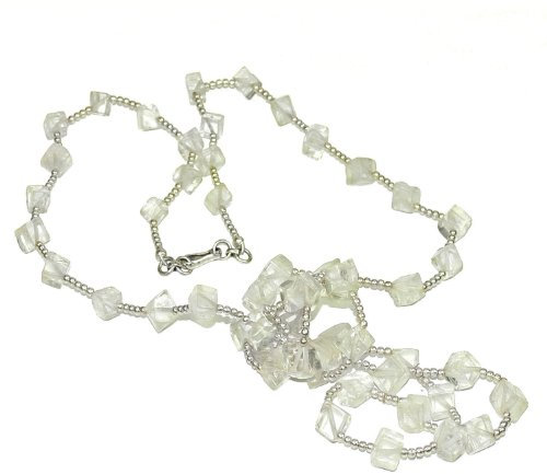 Franki Baker transparente Natural cristal de roca (Rock) de cuarzo y plata de ley perlas largo collar