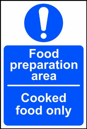 Food preparation area Cooked food only - Safety Label - Self Adhesive Vinyl - 150 x 100mm