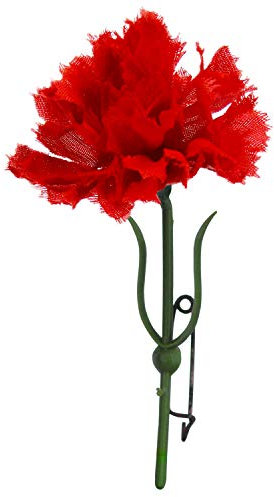 1. Mai Nelke rote Seide mit Sicherheitsnadel von Kunstblumen Sebnitz Sachsen - Ossi Artikel - DDR Produkt