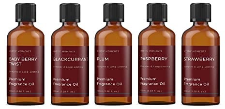 Mystic Moments | Wild Fruits Fragrant Oil Gift Starter Pack | 5 x 100ml Fruit Aromatherapy Oils | Baby Berry Twist, Blackcurrant, Plum, Raspberry & Strawberry | Rich Long-Lasting Scents