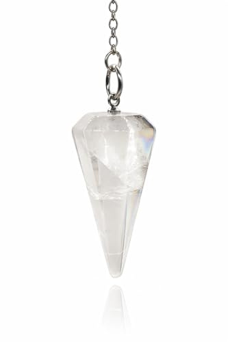 Kristall-Pendel aus natürlichen Edelsteinen für Radiästhesie, Hellsehen, Chakren, Reiki, scharfkantig, mit Kette und Schmuckbeutel, 35 x 18 mm, Edelstein, Quarz