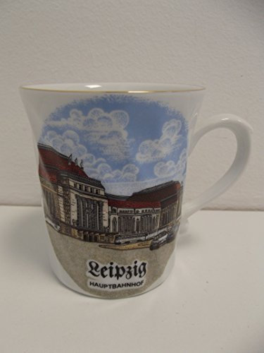 unbekannt Souvenir Tasse Kaffeebecher Motiv Leipzig Hauptbahnhof geschwungene Tasse mit Goldrand