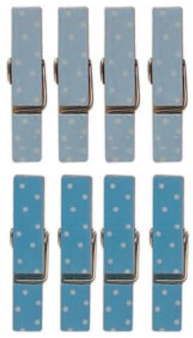 8 mini pinces à linge aimantées bleues 3,5 cm