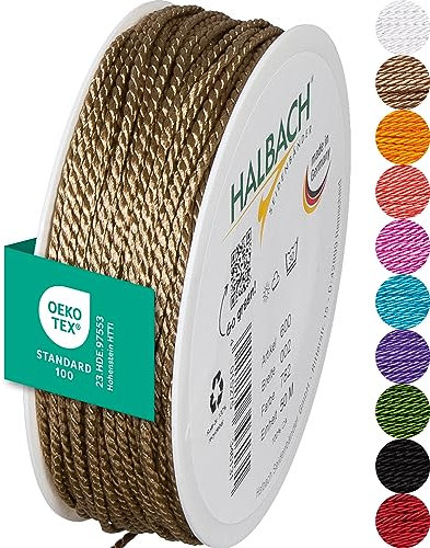 Halbach Seidenbänder Premium Kordel (Natur) | Breite 2mm Länge 50m | Made in Germany & Öko-Tex Zertifiziert | glänzende Satinkordel aus Acetat