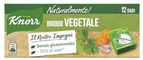 Knorr Brodo Vegetale Naturalmente!, Dadi di Brodo con -35% di Sale*, Basso Contenuto di Grassi, Senza Glutine, Coloranti e Conservanti, Ideale per Dieta Povera di Sodio, 12 Dadi