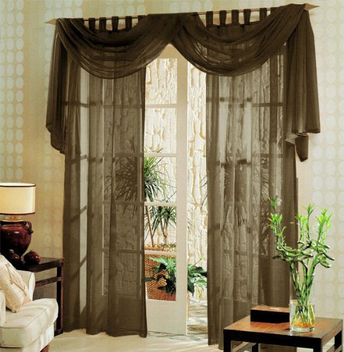 Voile komplett GARDINEN Set 3tlg., Braun, 60999