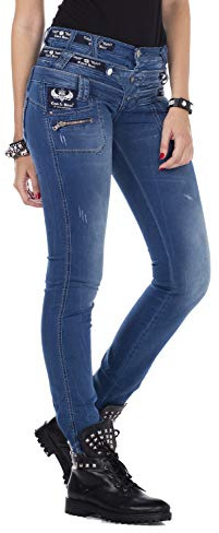 Cipo & Baxx Damen Jeans CBW-0282 Blau - Regular Fit Straight Jeans Hose - Raffiniertes Design, Atemberaubender Look, Angenehmes Gefühl - CBW-0282 Blau W27-L32