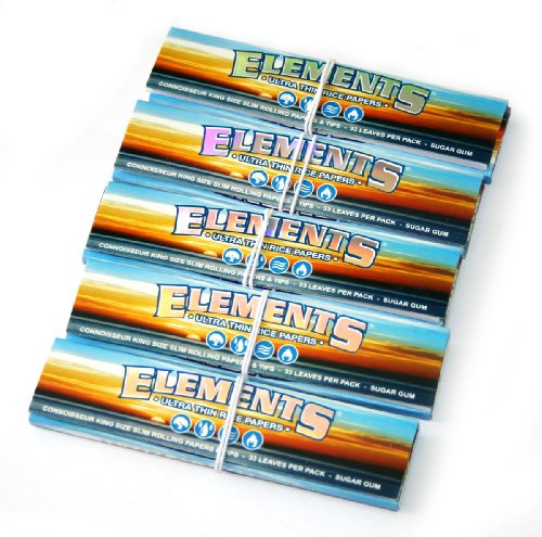 5 x Elements ultradünnes Zigarettenpapier, Reispapier Connoisseur King Size Slim + Filtertips