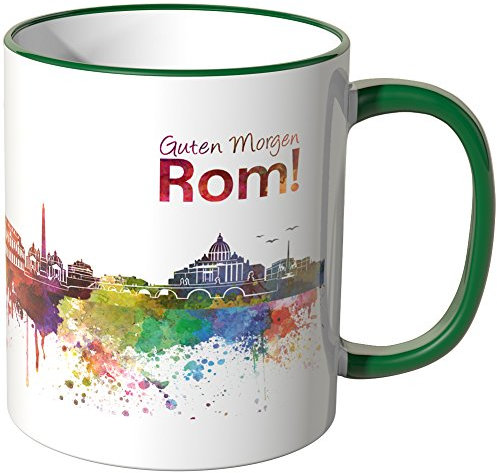 WANDKINGS® Tasse, Schriftzug Guten Morgen Rom! mit Skyline - GRÜN