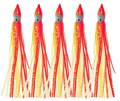 Oktopus Tintenfische 12 cm Gummiköder Squid Angel Köder Norwegen Octopusse Meeresköder Kunstköder Raubfisch (gelb - rot)