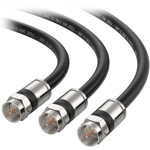 Cable Matters 3-Pack RG6 Coaxial Cable - 3ft, [CL2 Rated for in-Wall Use](CM) Quad Shield Coaxial Cable, Short Coax Cord for TV, Digital Router, Satellite Receiver and More, Black