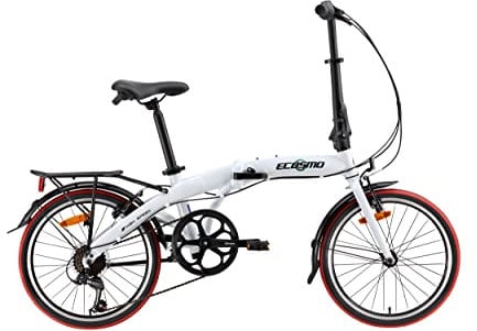 ECOSMO 20 Lightweight Folding Bicycle City Bike with 7-Speed SHIMANO Gears, Alloy Frame, Compact Folding Design, Folding Pedals, Adjustable Handlebar & Seat, with Rear Rack - White (12kg)
