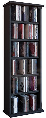 CD Regal Holz | platzsparender CD Schrank mit ESG-Sicherheitsglastüren für 150 CDs oder 65 DVDs oder 36-Videos | Maße: H. 92 x B. 31 x T. 18 cm | Elegantes DVD Regal stehend | Blu ray Regal | Vetro