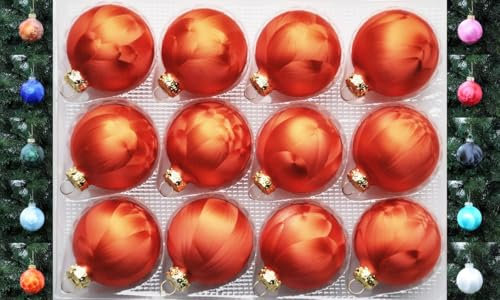 Jack 12x Glas Eislack Christbaumkugeln 6cm Thüringer Weihnachtskugeln Kugeln, Farbe:Orange Rost Eislack