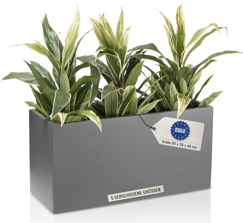 DECORAS Pflanztrog/Blumentrog (Grau-Matt) - Großer, robuster Fiberglas-Blumenkübel für Garten & Terrasse - Winterfester Pflanztopf - UV-beständig (Länge: 80 cm/Breite: 30 cm/Höhe: 40 cm)