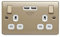 BG Electrical NPR22U3W Nexus Metal Pearl Nickel Double Switched 13A Power Socket With USB Charging - 2X USB Sockets (3.1A) White Insert