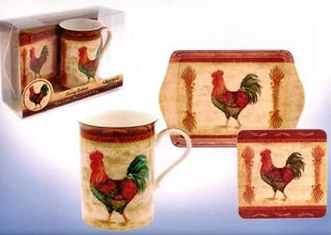 L&P Country Cockerel Mug and Coaster Tray Set in Presentation Box
