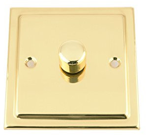 A5 Mains LED Light Dimmer Switch 250W 1 Gang - Victorian - Polished Brass - Push On/Off 2 Way