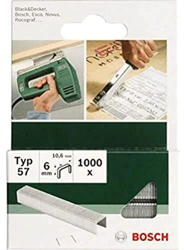 Bosch Accessories 1000x Klammer Typ 57 (Papier, Folien, Kunststoffplatten, Tapetenkleister, Akustikplatten, GFK, 10.6 x 1.25 x 6 mm, Zubehör Tacker)
