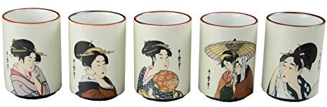 Tokio Design Studio Utamaro Tasse 7,5 x 10 cm Weiß/Charakter, Weiß, 5 Stück