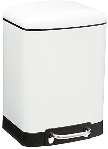 Poubelle 6L en métal finition mate - Fermeture silencieuse - Large pédale - Coloris BLANC
