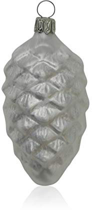 Lauschaer Glas Christbaumschmuck Tannenzapfen Eislack weiß 4 Stück Christbaumschmuck Weihnachtsbaumschmuck mundgeblasen