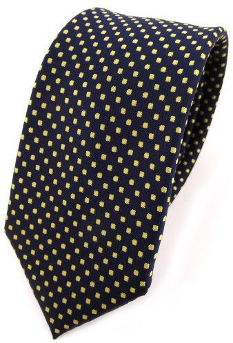 TigerTie - schmale Designer Krawatte in blau dunkelblau royal gold gepunktet